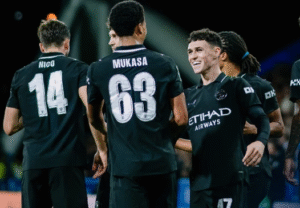 Phil Foden celebrating goal for Manchester City against Huddersfield
