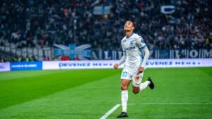 Greenwood celebrating a goal for Marseille
