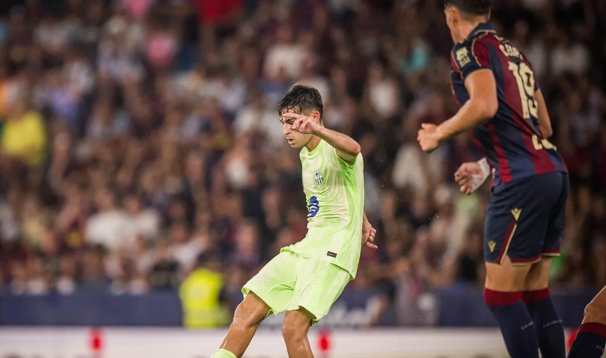 Pedri scoring a goal for Barcelona