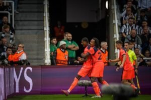 Rashford celebrating goal for Barcelona against Newcastle