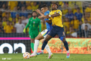 Casemiro in action for Brazil against Ecuador.
