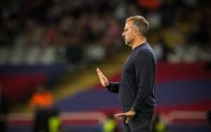 Barcelona coach Hansi Flick on the sidelines