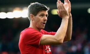 Steven Gerrard applauding fans in his last appearance as a player at Anfield