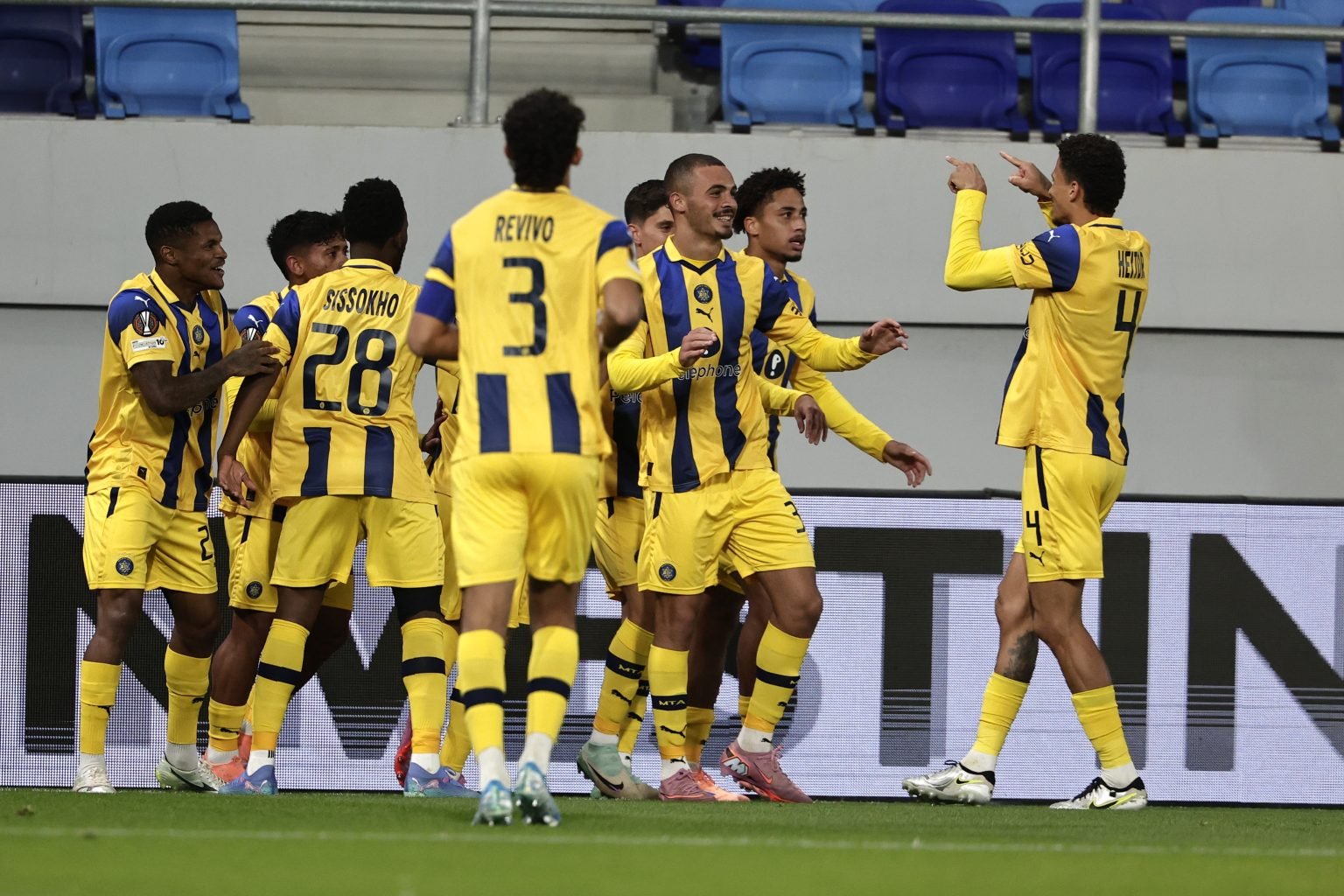 Israel's Maccabi Tel Aviv celebrating after scoring in the Europa League