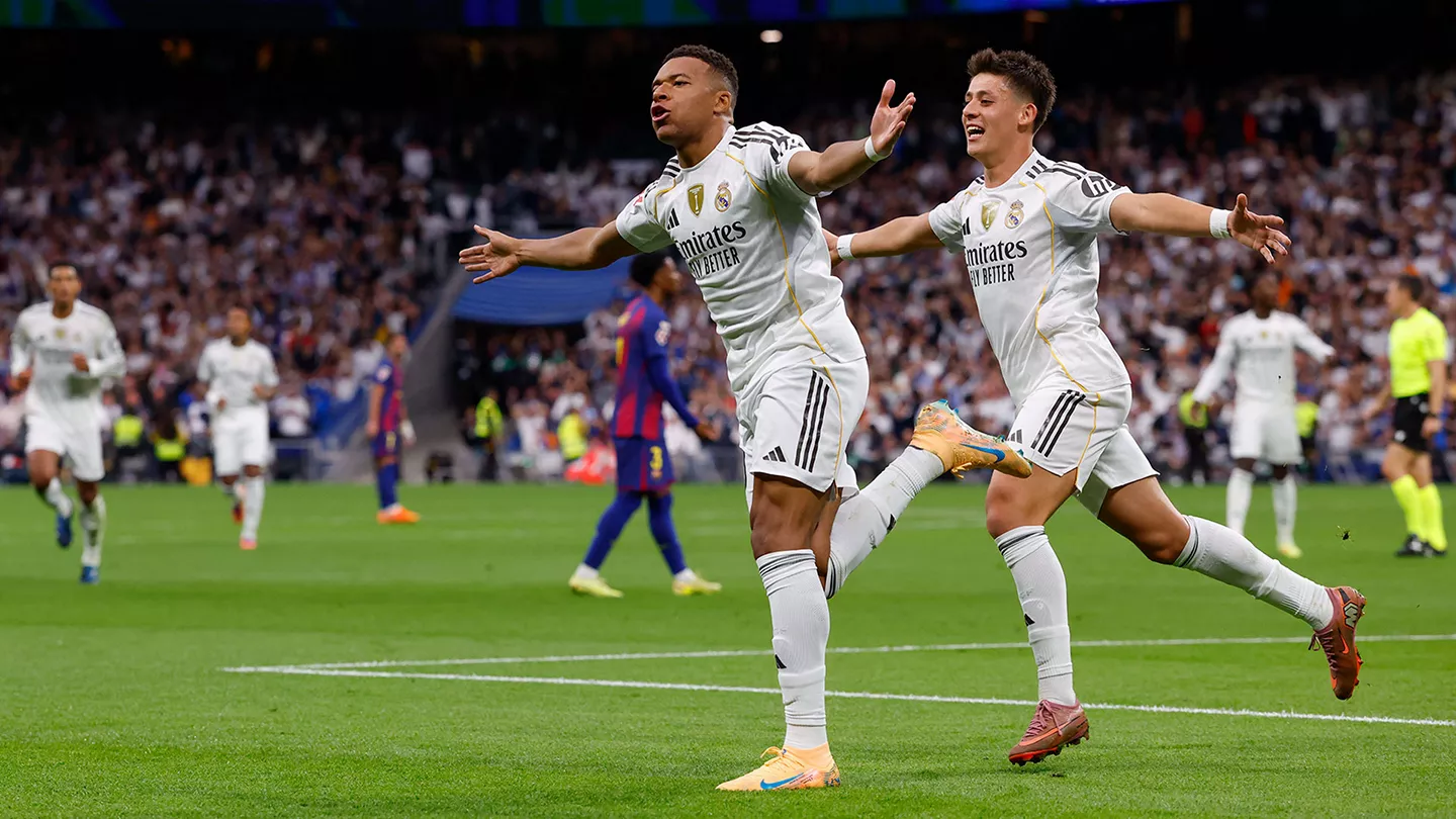 Kylian Mbappe celebrating goal against Real Madrid