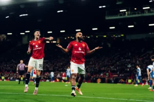 Bryan Mbeumo celebrating his goal for Manchester United against Brighton