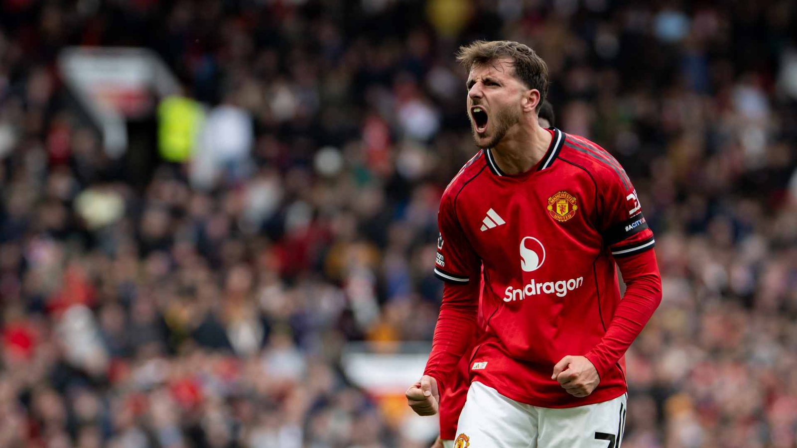 Mason Mount celebrating after scoring for Manchester United against Sunderland