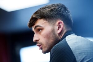 Close up of Barcelona and Spain midfielder Pedri
