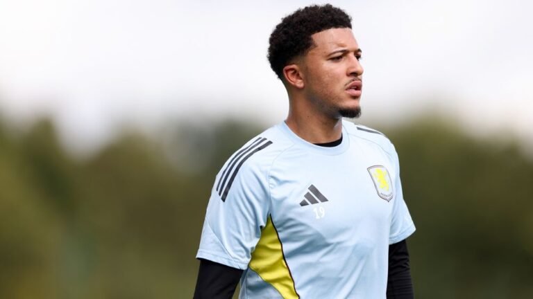 Jadon Sancho in training for Aston Villa