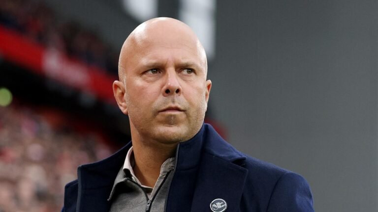 Arne Slot at Anfield after Liverpool lost 2-1 to Manchester United