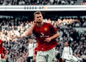 Matthijs de Ligt celebrating a late goal for Manchester United