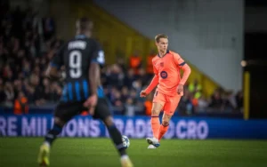 Barcelona midfielder Frenkie de Jong in action against Club Brugge