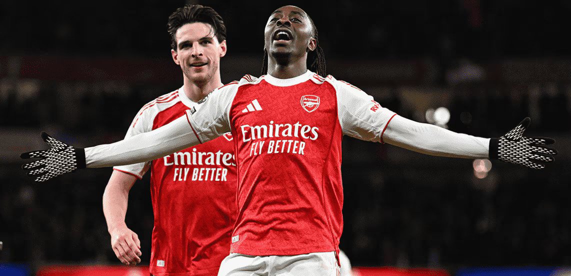 Eberechi Eze celebrating goal for Arsenal against Tottenham Hotspur