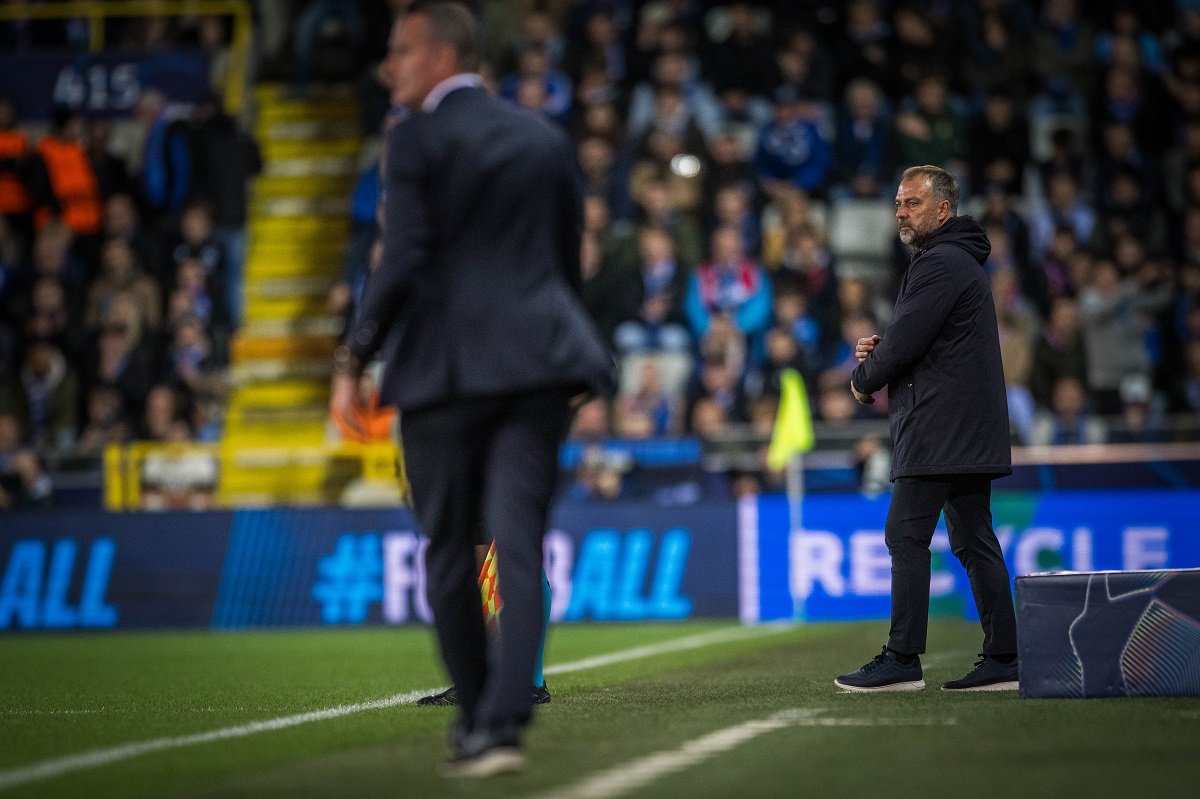 Barcelona manager Hansi Flick on the sidelines during the Champions League match against Club Brugge