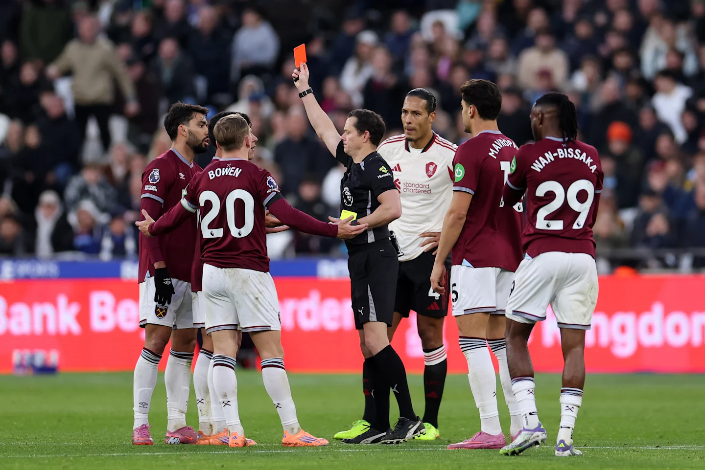 West Ham's Lucas Paqueta receiving red card against Liverpool