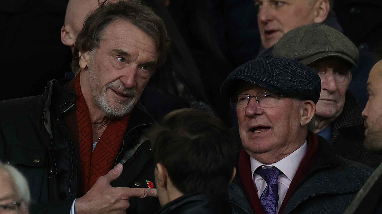 Sir Jim Ratcliffe in conversation with Sir Alex Ferguson at Old Trafford