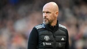 Manchester United manager Erik ten Hag looking on during a match