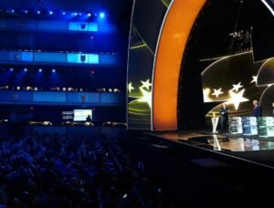 Fifa president Gianni Infantino and US President Donald Trump at the stage during the world cup 2026 draw