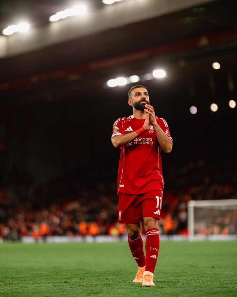 Mohamed Salah applauding the Kop after Liverpool's game against Brighton