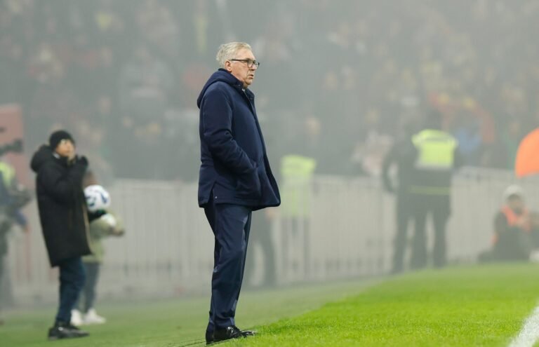 Carlo Ancelotti on the sidelines during a Brazil game