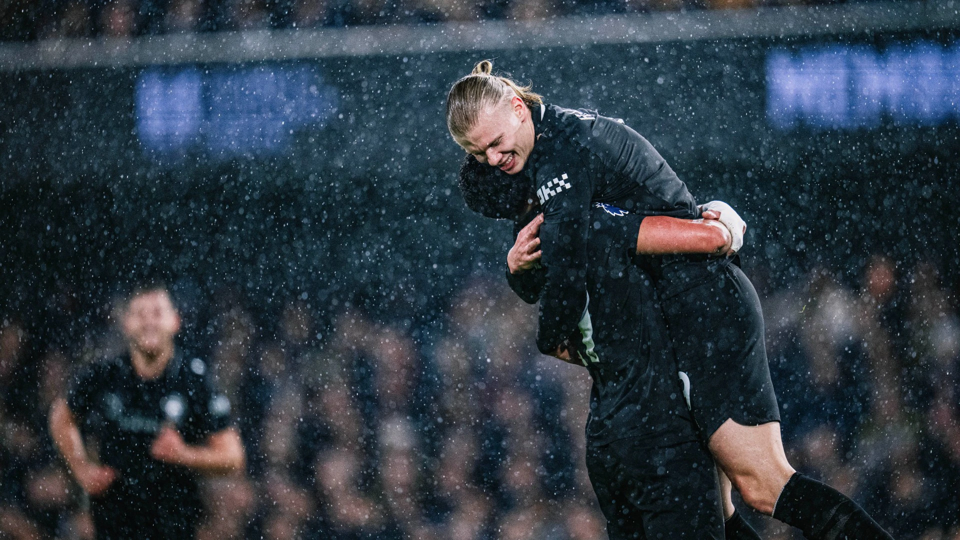 Erling Haaland celebrating his 100th Premier League goal