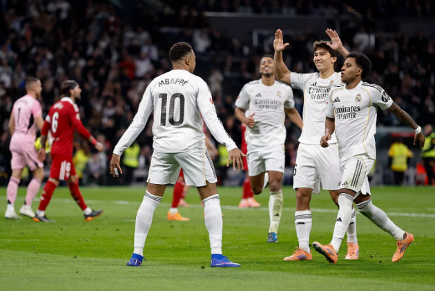 Kylian Mbappe celebrating goal for Real Madrid against Sevilla