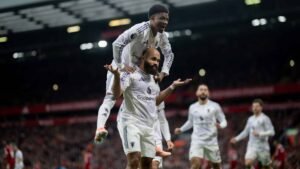 Bryan Mbeumo and Amad Diallo celebrating a goal for Manchester United