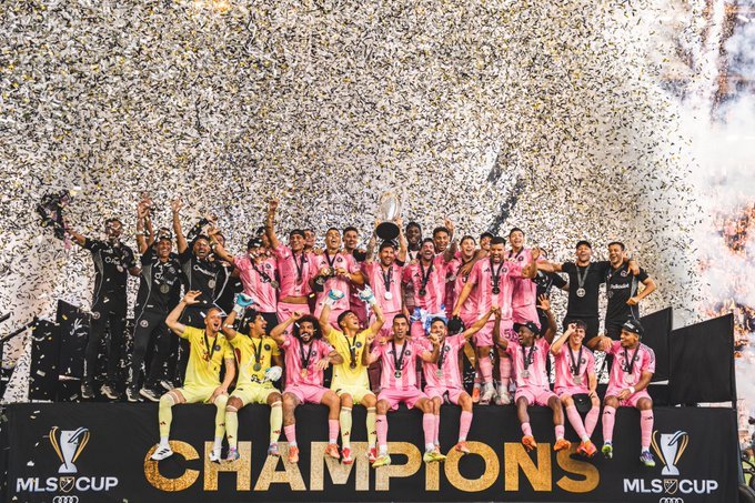 Lionel Messi and Inter Miami teammates celebrating MLS Cup win