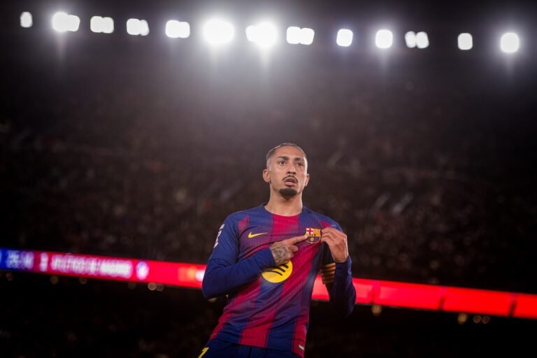 Raphinha celebrating a goal for Barcelona