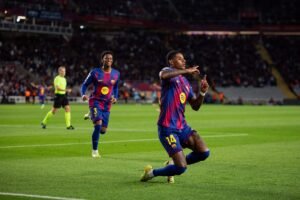 Marcus Rashford celebrating a goal for Barcelona
