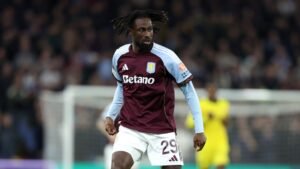 Evan Guessand in action for Aston Villa