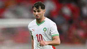 Real Madrid forward Brahim Diaz in action for Morocco in the Africa Cup of Nations
