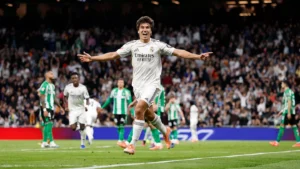 Gonzalo Garcia celebrating goal for Real Madrid against Real Betis