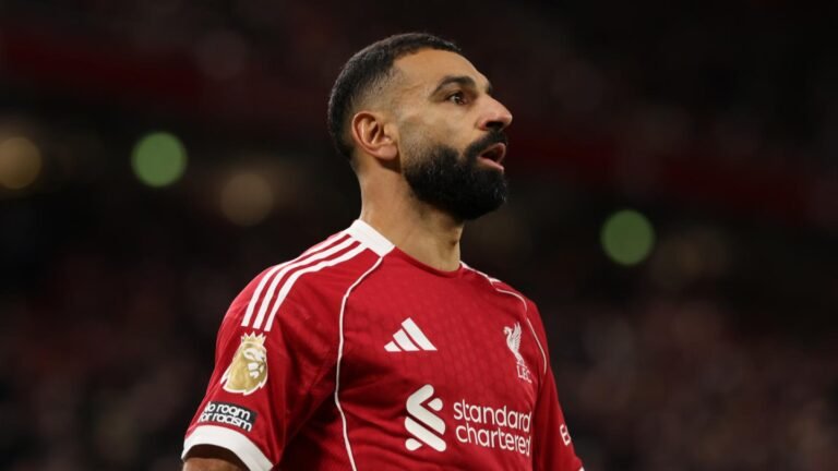 Mohamed Salah in a Liverpool shirt at Anfield
