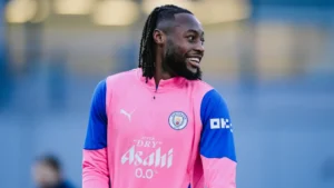 Antoine Semenyo in the Manchester City training kit