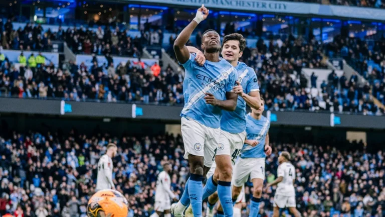 Marc Guehi celebrating goal for Manchester City