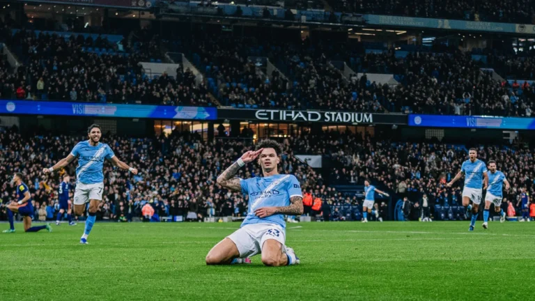 Nico O'Reilly celebrating goal for Manchester City