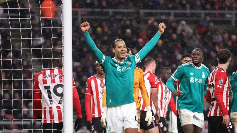 Virgil van Dijk celebrating goal for Liverpool