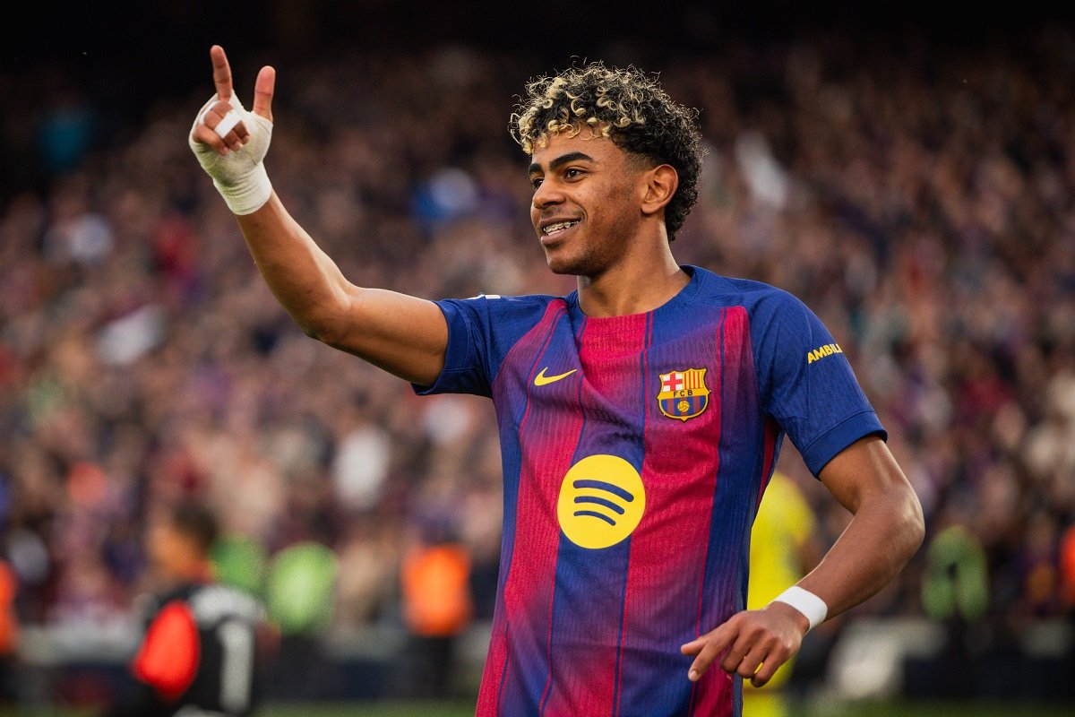 Lamine Yamal celebrating first hat-trick for Barcelona