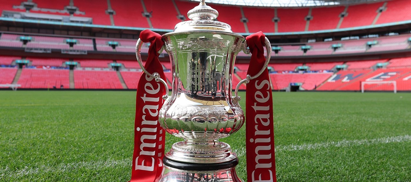 Close up of FA Cup on Wembley Pitch