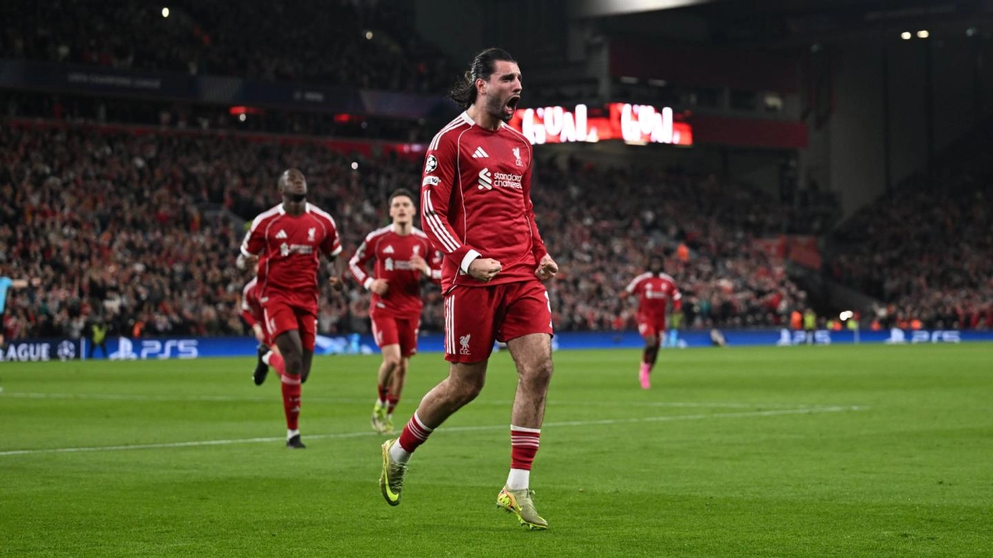 Dominik Szoboszlai celebrating goal for Liverpool against Galatasaray