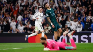 Federico Valverde celebrating goal for Real Madrid against Manchester City