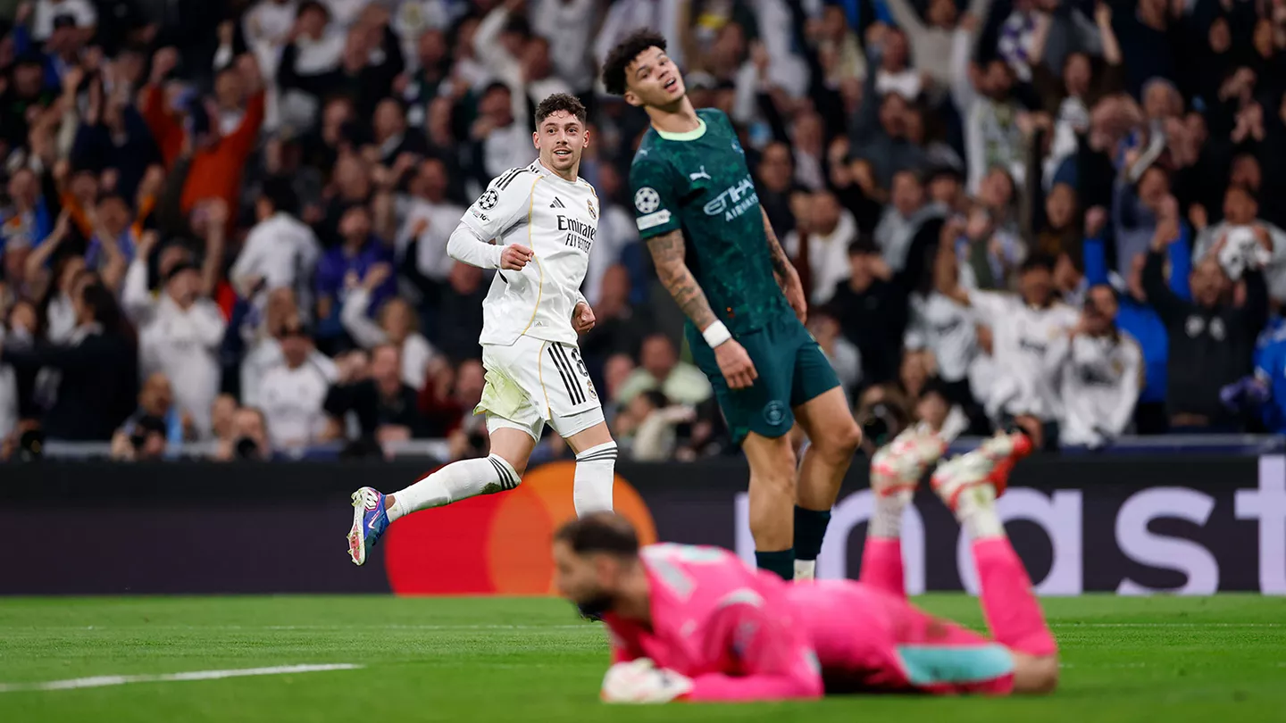 Federico Valverde celebrating goal for Real Madrid against Manchester City