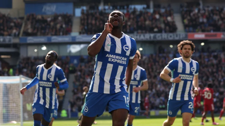 Danny Welbeck celebrating goal for Brighton against Liverpool