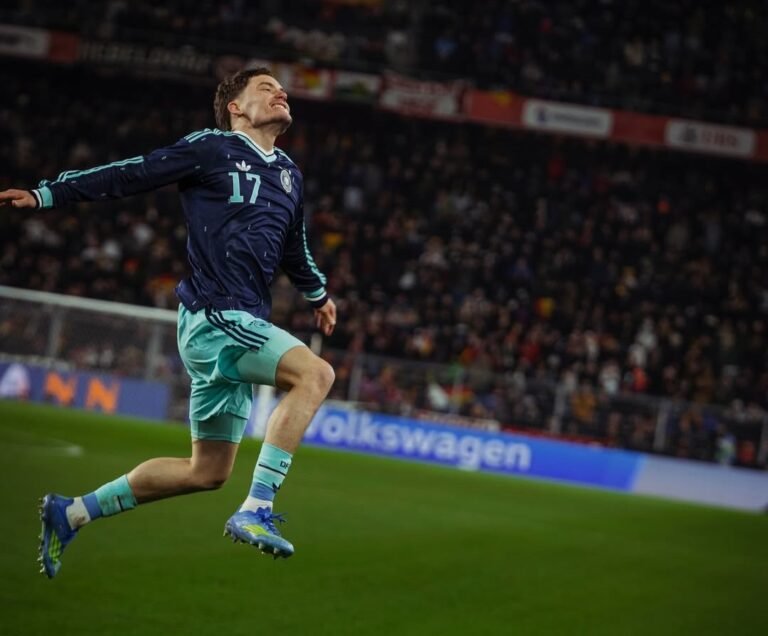Florian Wirtz celebrating after scoring for Germany
