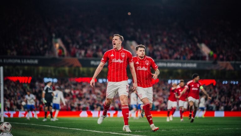 Chris Wood celebrating goal for Nottingham Forest against Aston Villa