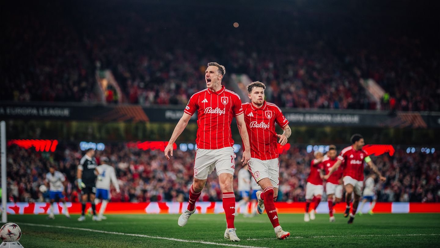 Chris Wood celebrating goal for Nottingham Forest against Aston Villa