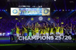 Cristiano Ronaldo and Al-Nassr player celebrating title win