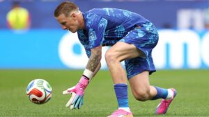 Jordan Pickford gathering a ball during England vs Ghana