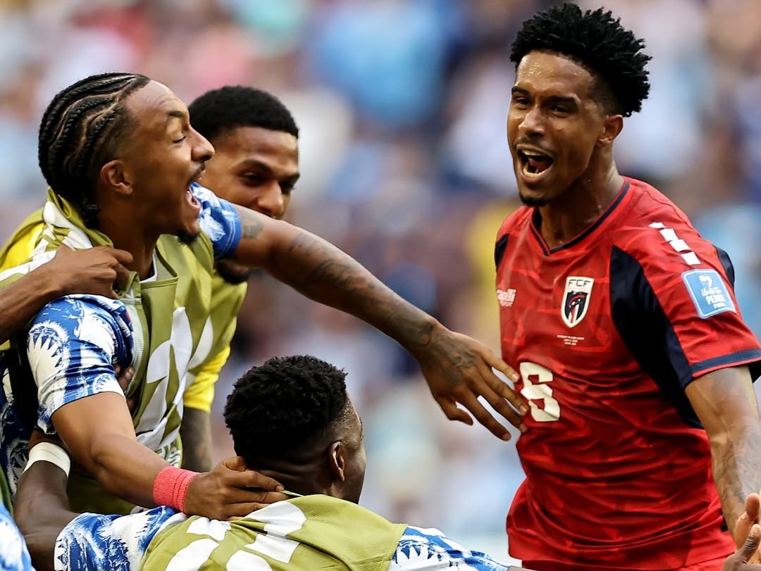 Cape Verde celebrating goal against Uruguay